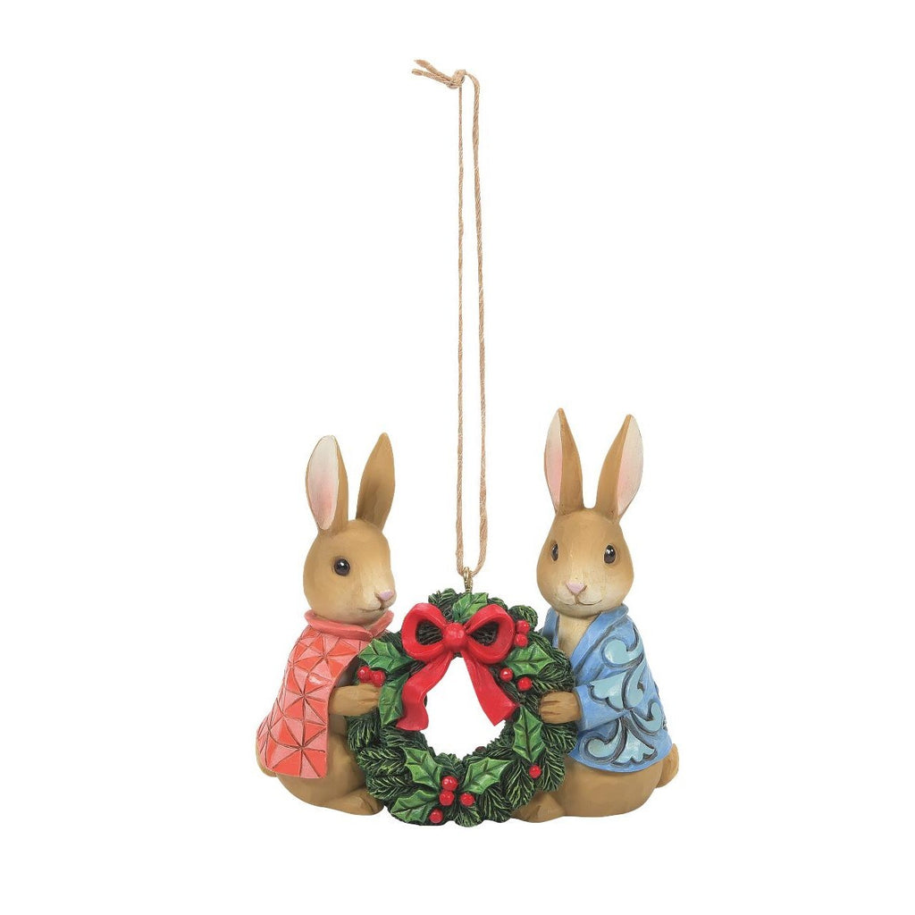 Beatrix Potter by Jim Shore <br> Peter Rabbit With Flopsy Holding Wreath <br> Hanging Ornament