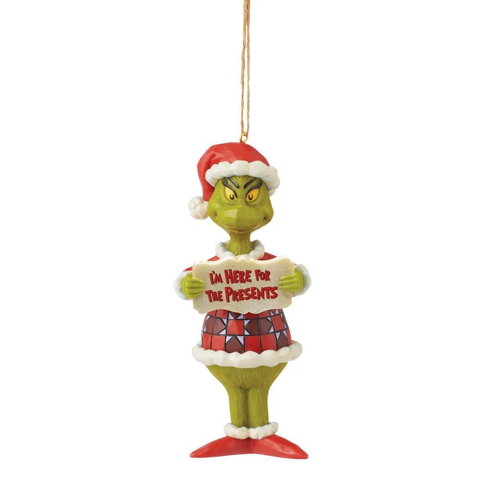 Grinch by Jim Shore <br> Hanging Ornament <br> Grinch 'I'm here for the Presents' (12cm)