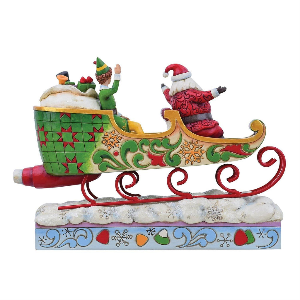 Elf by Jim Shore <br> Buddy Elf & Santa In Sleigh (20cm) <br> "Spreading Christmas Cheer"