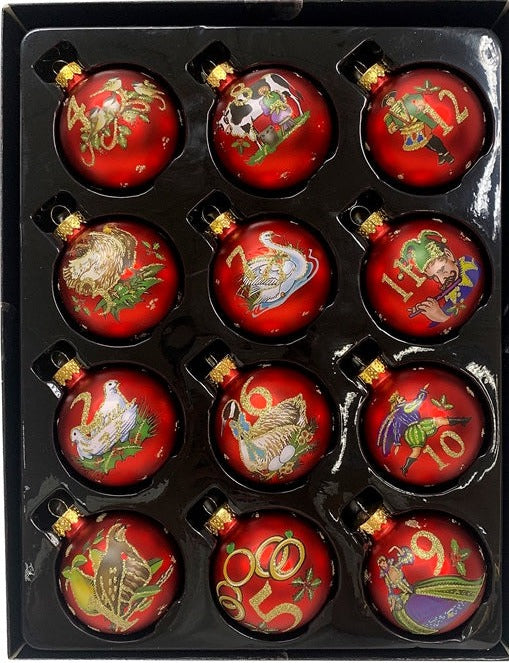 Hanging Ornaments <br>12 Days of Christmas Glass Baubles <br> Set of 12