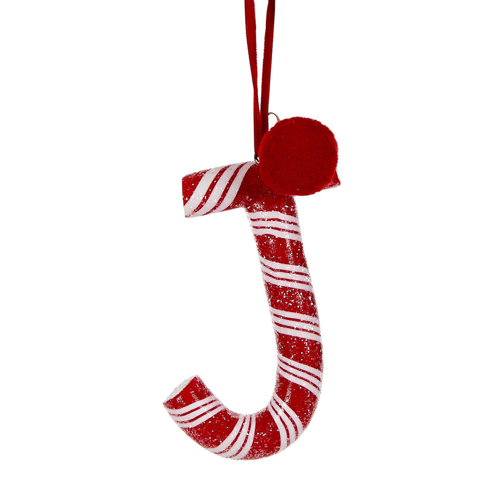 Candy Cane Letter Hanging Ornament - J