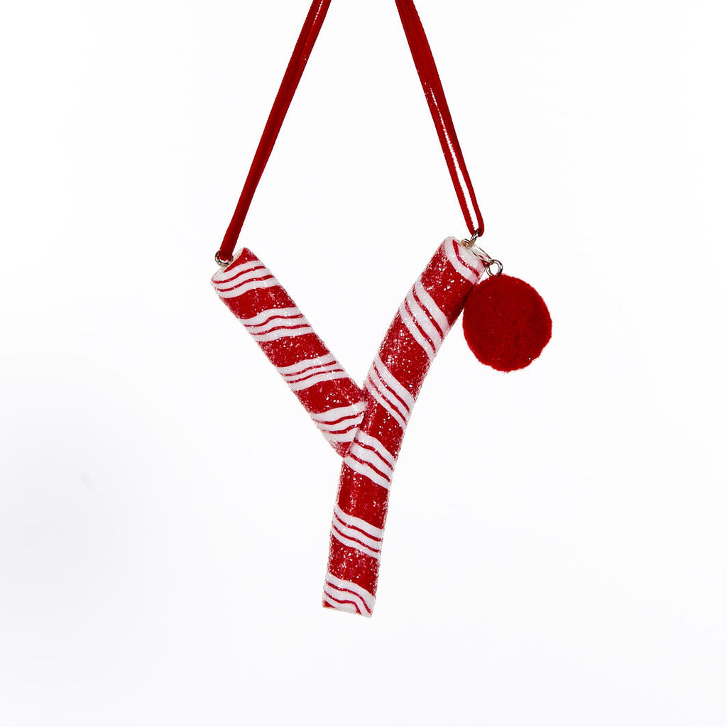 Candy Cane Letter Hanging Ornament - Y