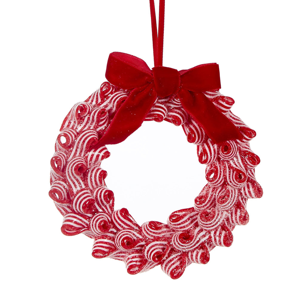 Hanging Ornament <br> Red and White Strap Wreath, Small