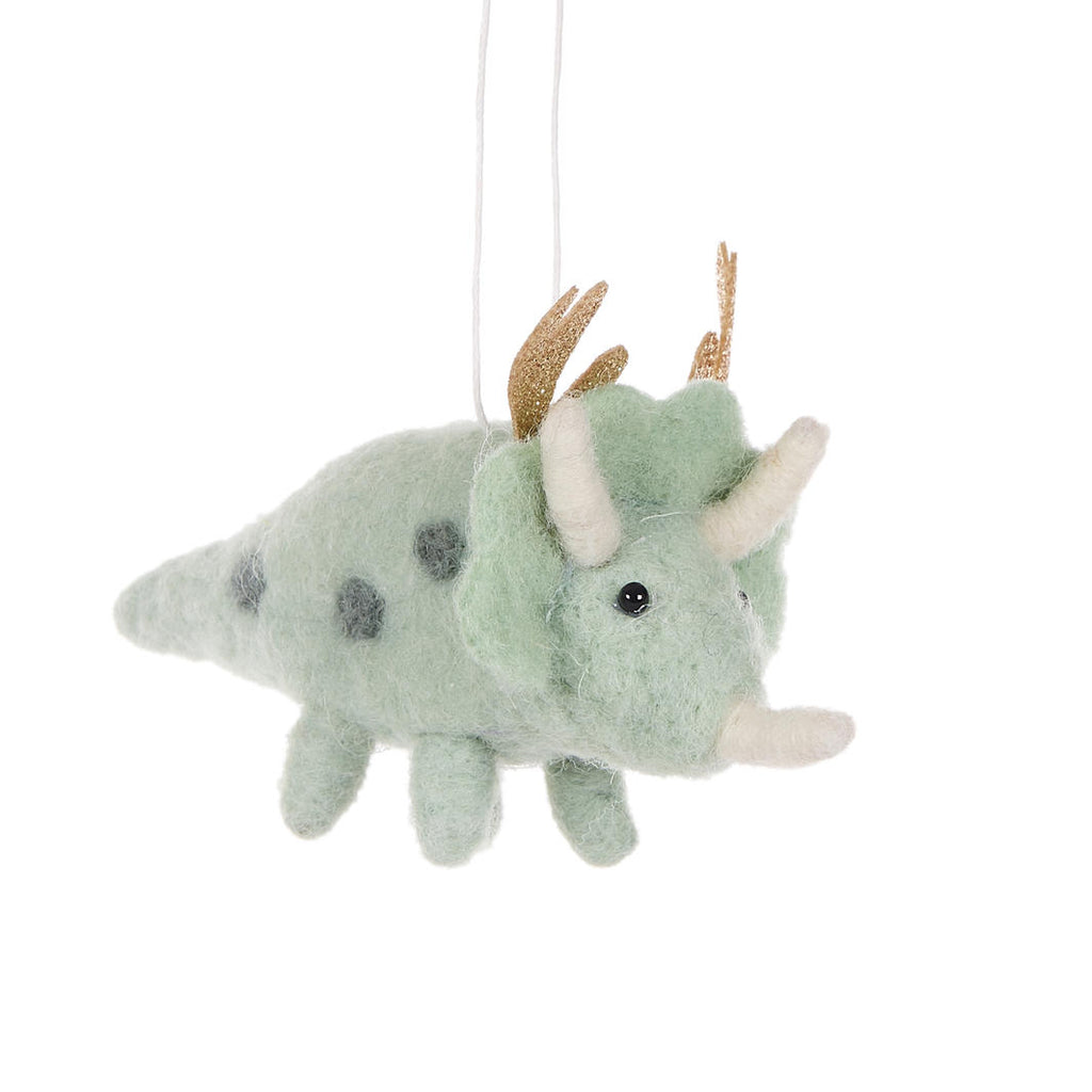 Hanging Ornament <br> Mint Wool Triceratops