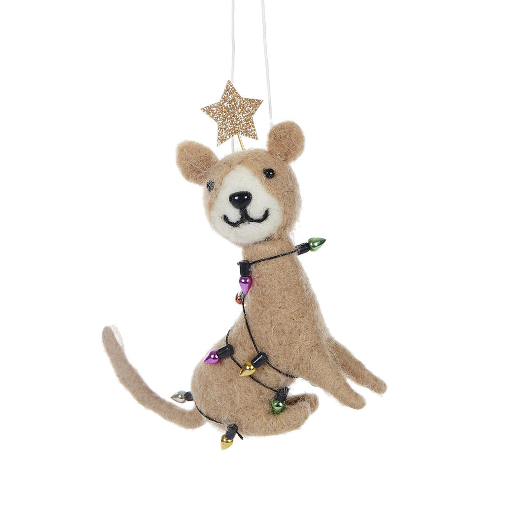Hanging Ornament - Grey Wool Cat With Lights