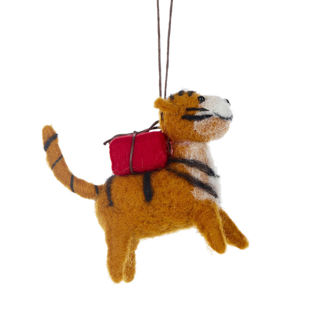 Hanging Ornament <br> Wool Tiger With Present