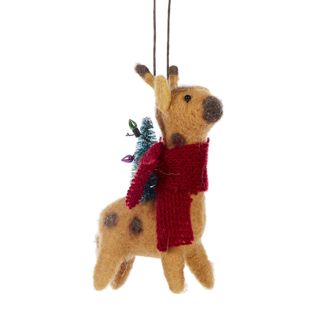 Hanging Ornament <br> Wool Giraffe With Scarf