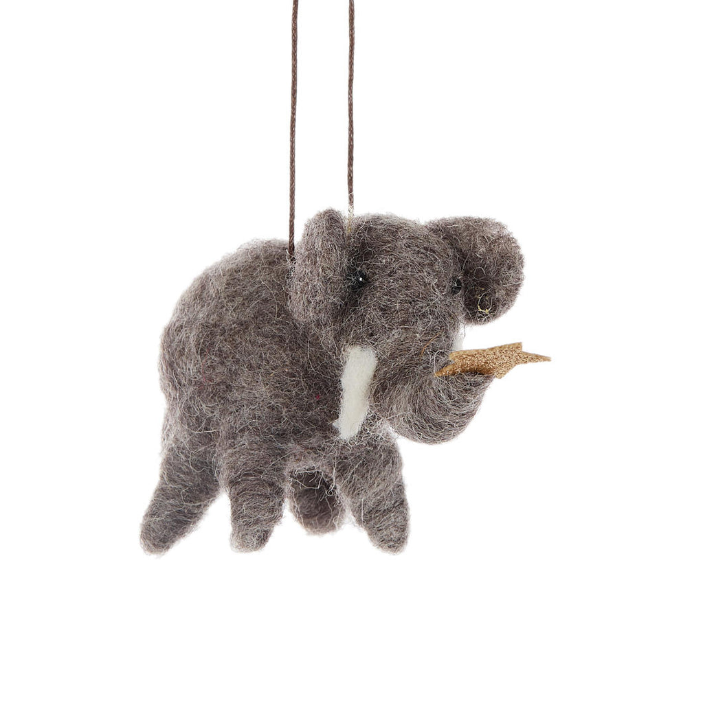 Hanging Ornament <br> Wool Elephant With Star