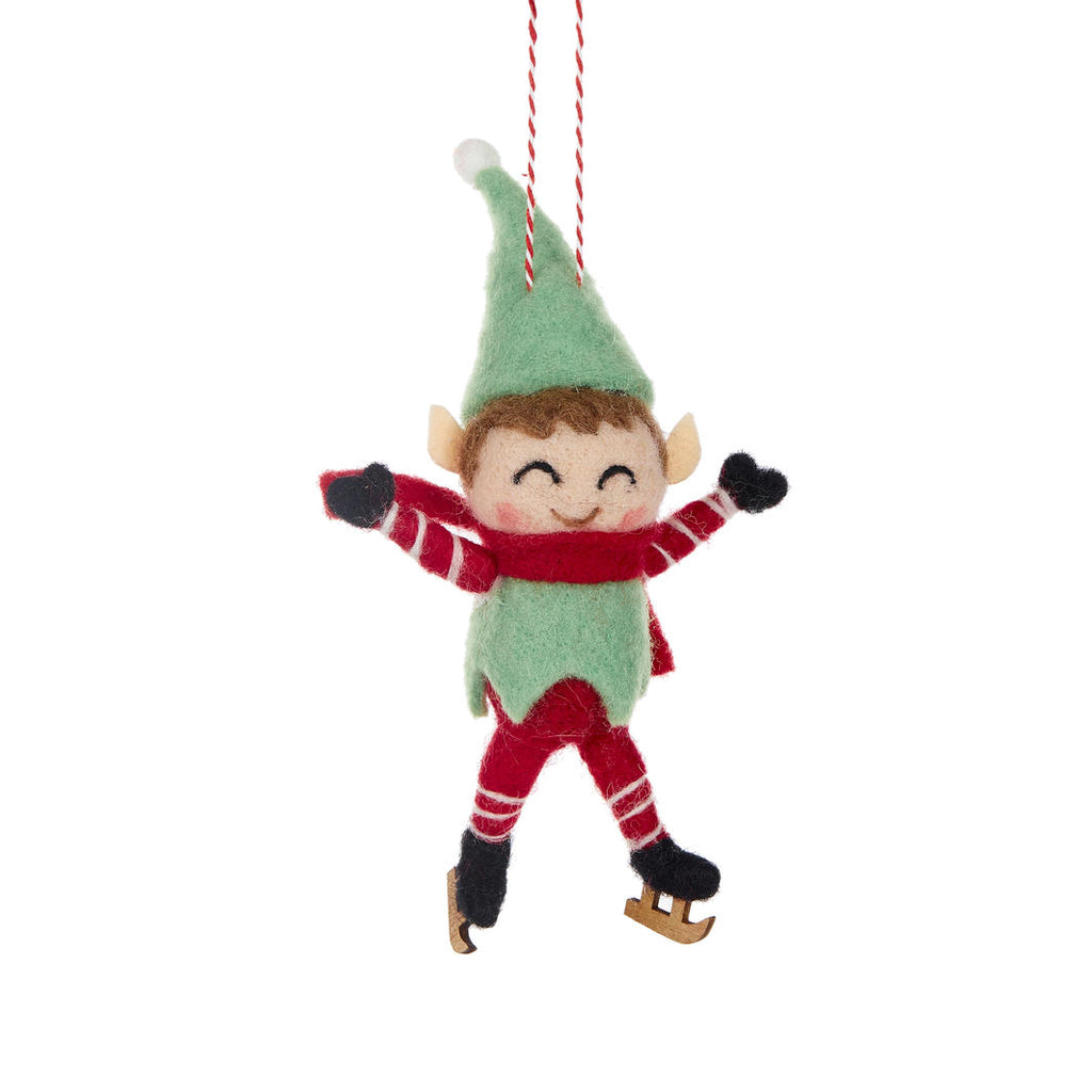 Hanging Ornament <br> Wool Elf on Skates