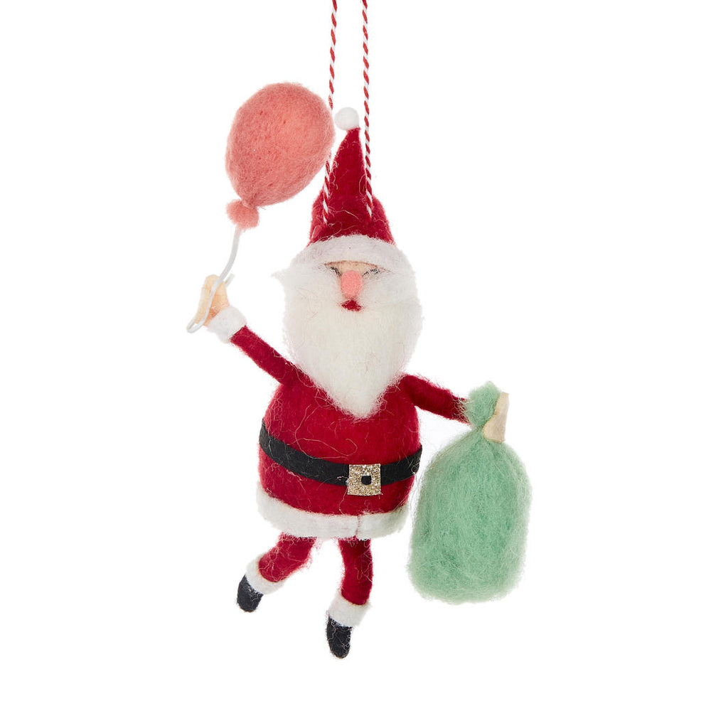 Hanging Ornament <br> Wool Santa With Balloon