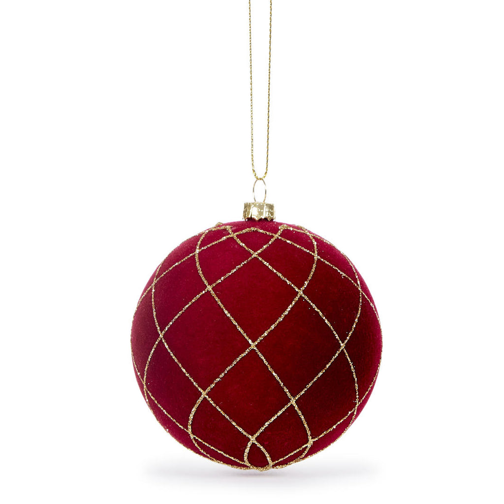 Hanging Ornament - Red Velour Quilted Bauble