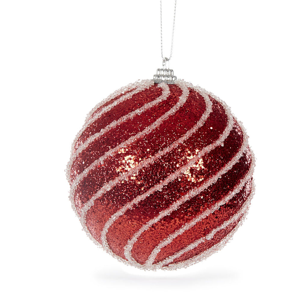 Hanging Ornament <br> Red and White Sugar Swirl Bauble