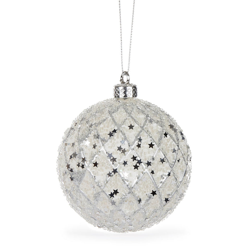 Hanging Ornament <br> White Quilted Bauble