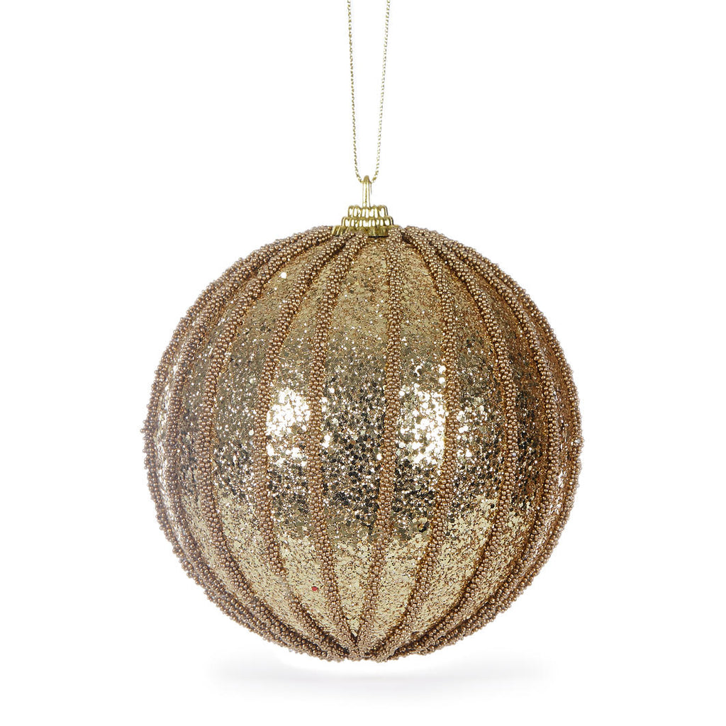 Hanging Ornament <br>10cm Gold Ribbed Bauble