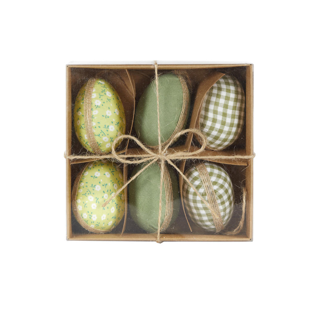 SALE - 30% OFF <br> Hanging Ornaments <br> Gingham Fabric Eggs <br> Moss Gift Box