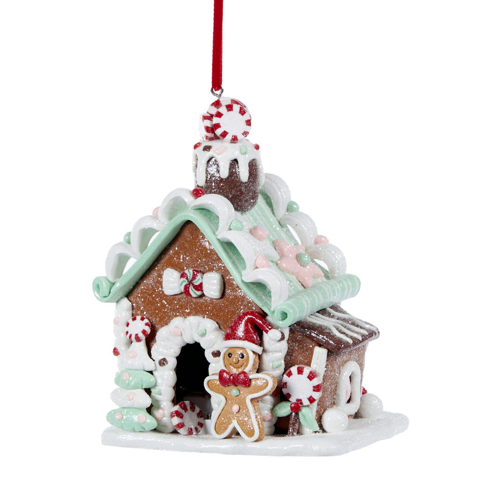 Hanging Ornament - Mint LED Gingerbread House Hanging