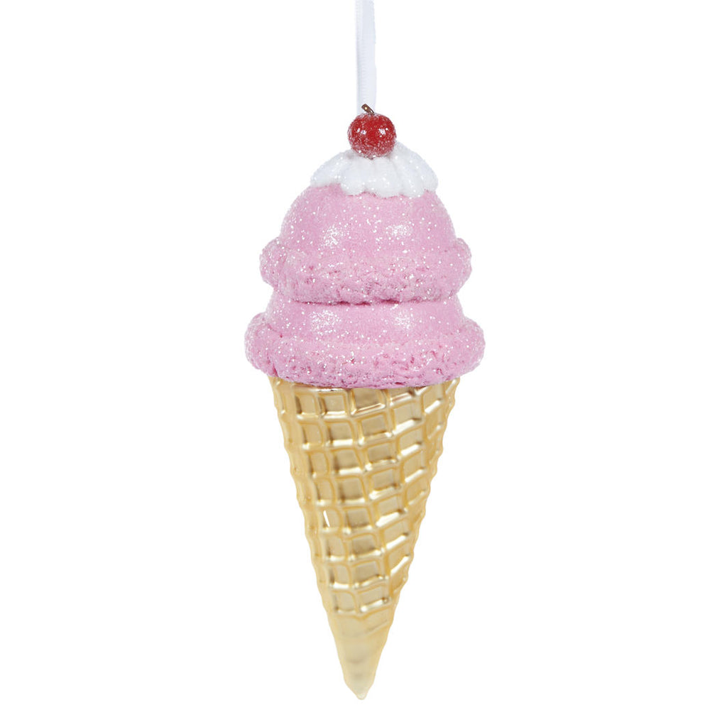 Hanging Ornament - Strawberry Soft Serve Ice Cream Cone