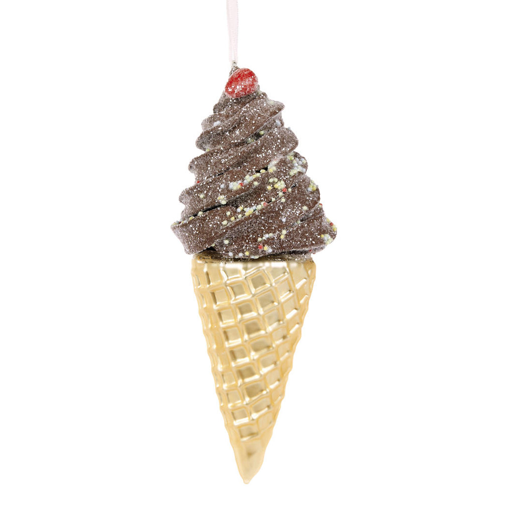 Hanging Ornament - Chocolate Soft Serve Ice Cream Cone