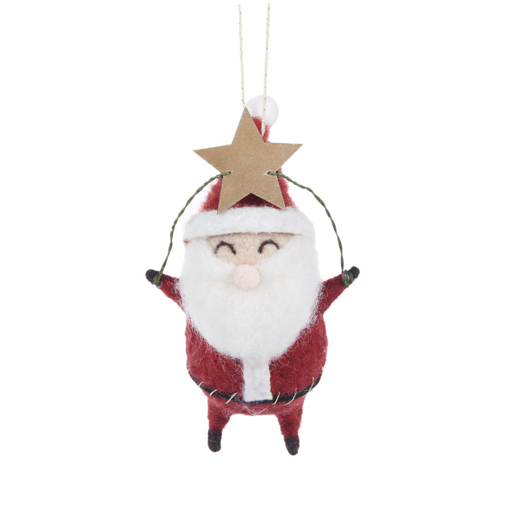 Hanging Ornament - Wool Santa with Star Skipping Rope