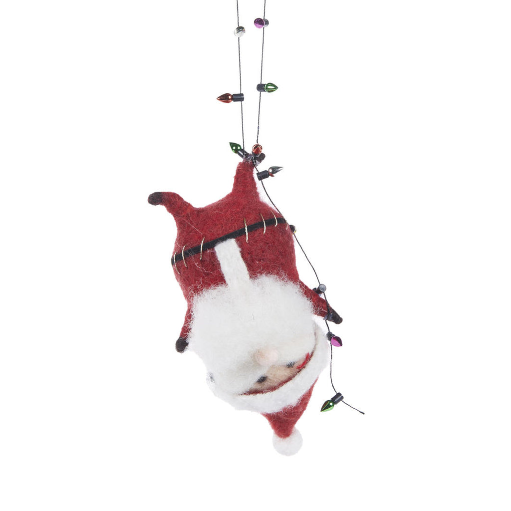 Hanging Ornament - Wool Santa with Christmas Lights