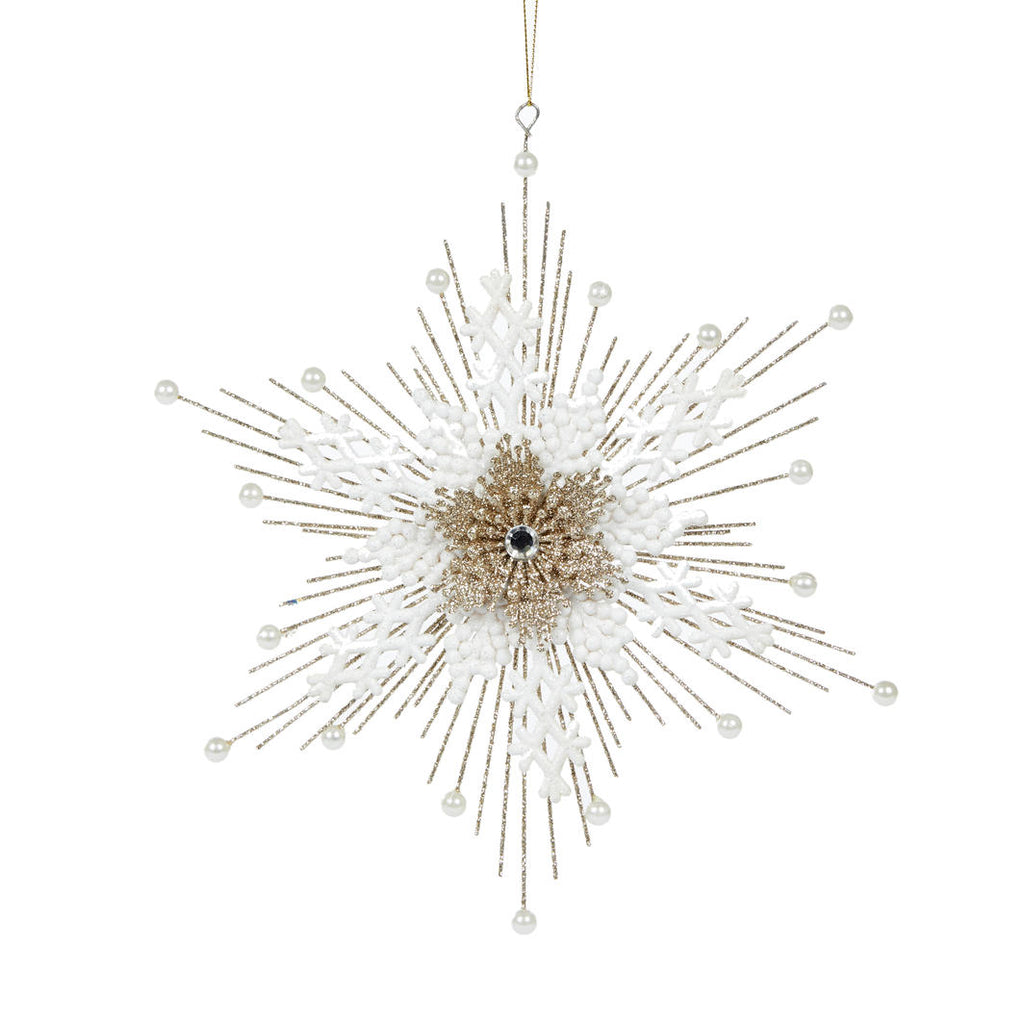 Hanging Ornaments - Intricate Snowflake Champagne and White