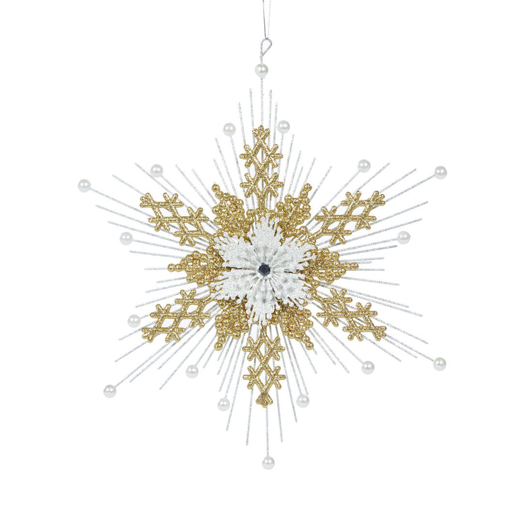 Hanging Ornaments - Intricate Snowflake Gold and White