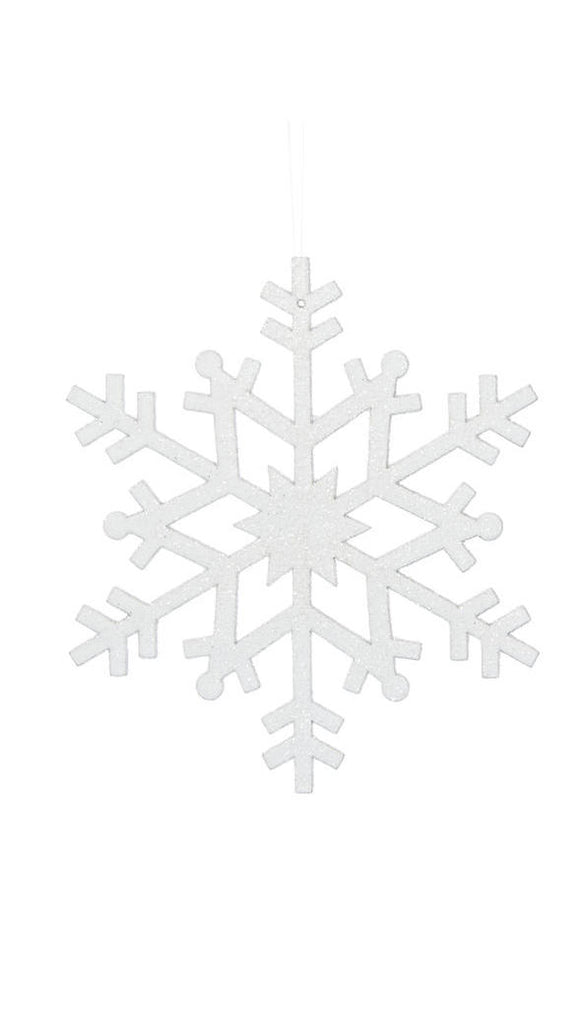 Hanging Ornament - Glittered Snowflakes White (Set of 2)