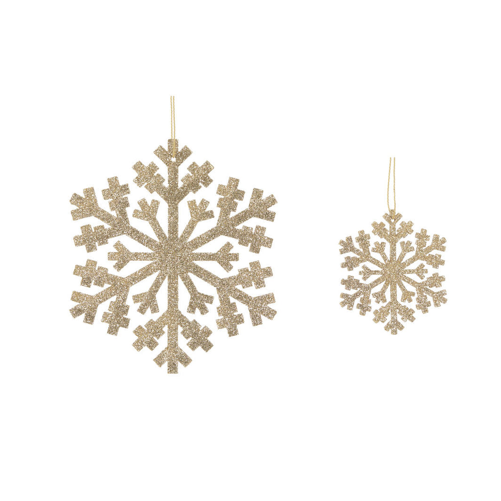 Hanging Ornament - Glittered Snowflakes Champagne (Set of 2)