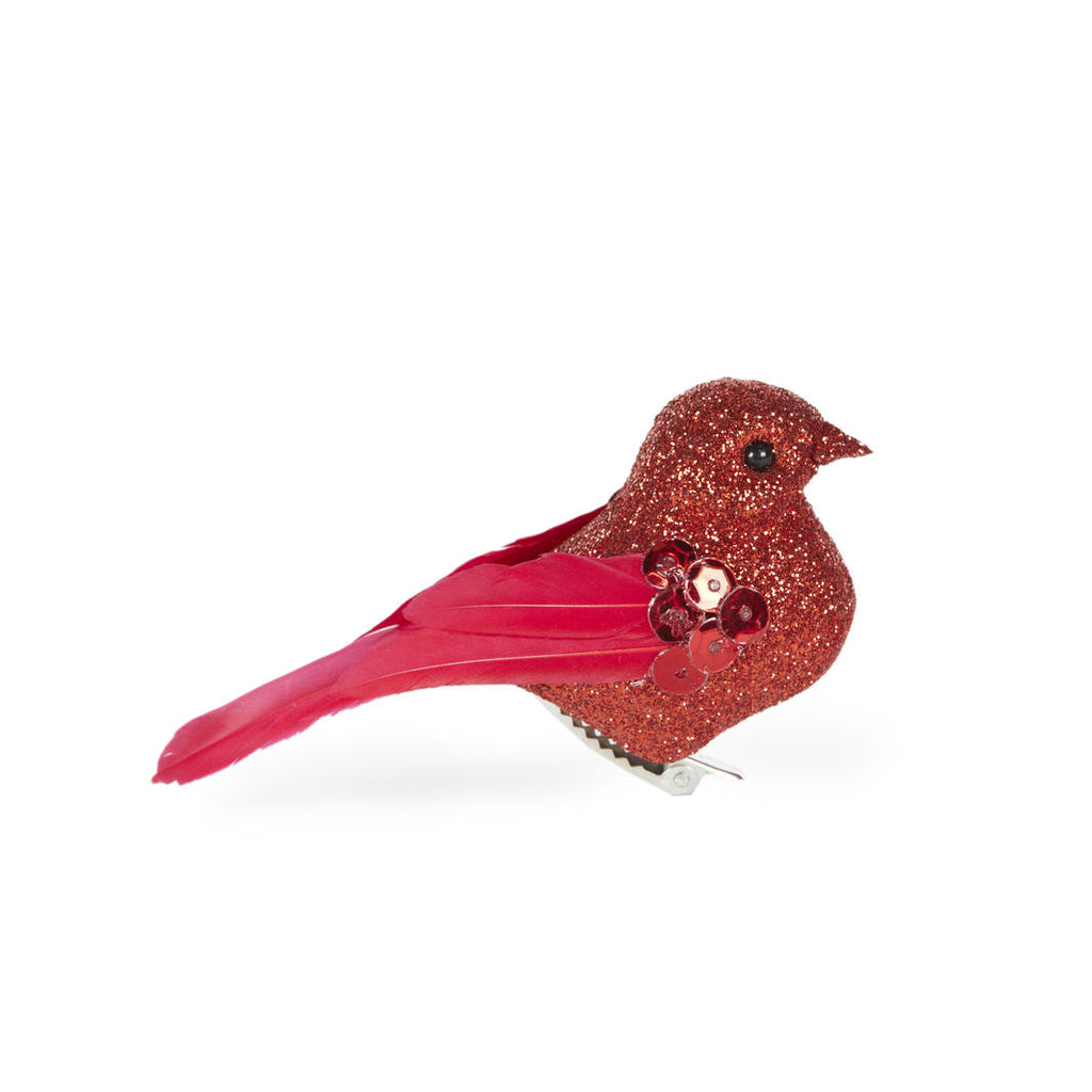 Mini Glitter Clip Bird - Red