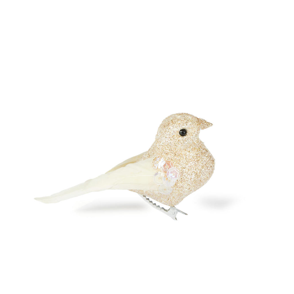 Mini Glitter Clip Bird - Ivory