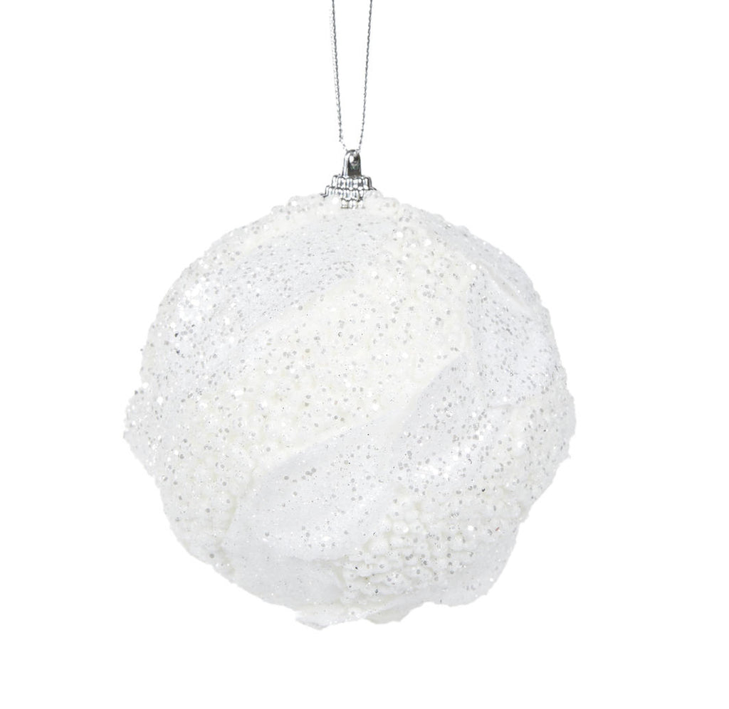 Hanging Ornament - White Glitter Leaf Bauble