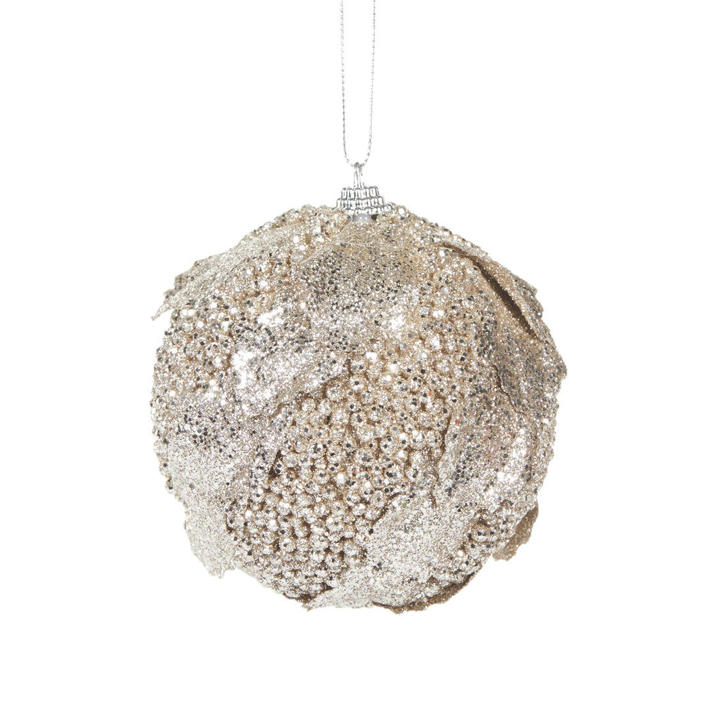 Hanging Ornaments - Champagne Glitter Leaf Bauble