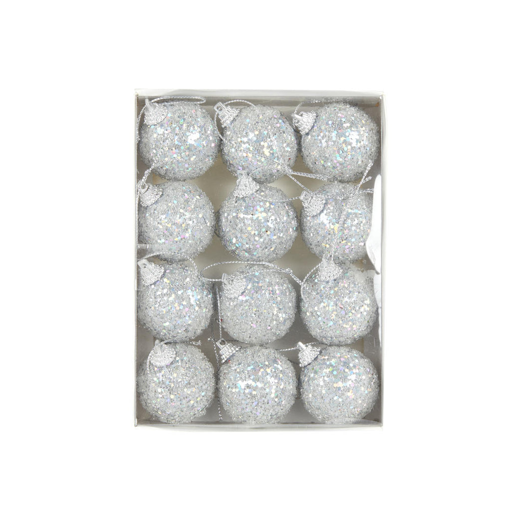 Hanging Ornament - Mini Silver Sugar Baubles (Pack of 12)