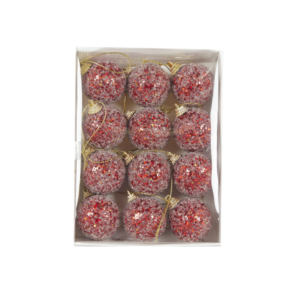 Hanging Ornament - Mini Red Sugar Baubles (Pack of 12)