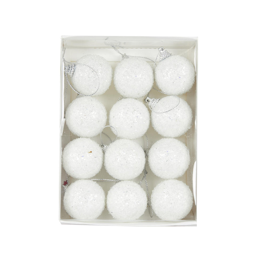 Hanging Ornament - Mini White Sugar Baubles (Pack of 12)