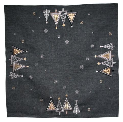 Table Topper <br> Charcoal with Gold/Silver Christmas Trees (85cm)