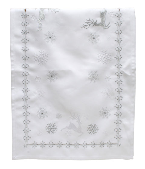 Table Runner <br> White Reindeer with Snowflakes (172cm)