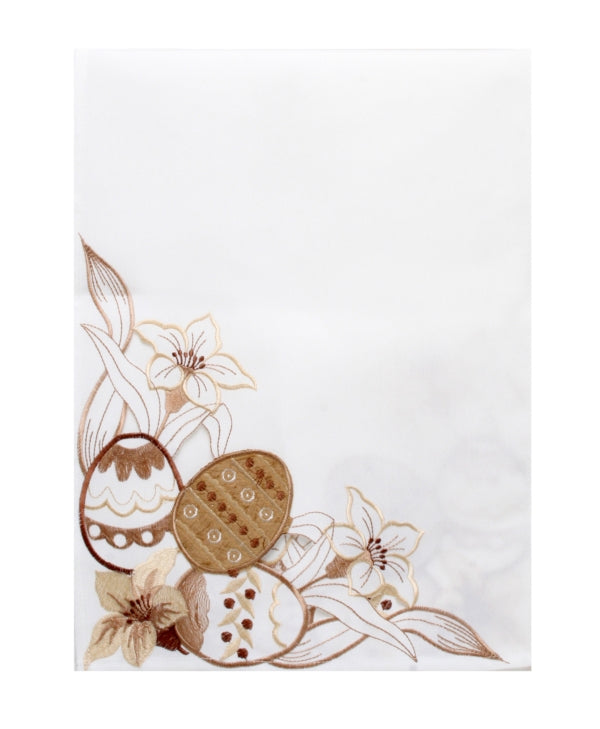 Table Runner <br> White with Easter Eggs and Flowers (174cm)