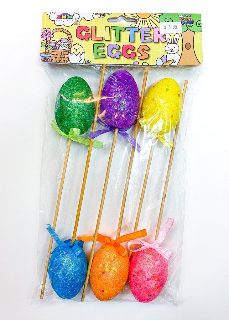 Easter Glitter Eggs On Sticks (Pack 6)