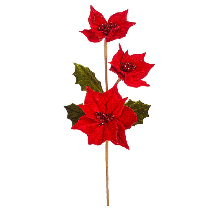 Raz Imports <br> Florals <br> Red Poinsettia Spray (58cm) <br> Excluded from SALE