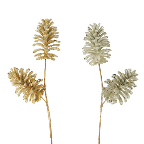 Raz Imports <br> Florals & Sprays<br> 21.5" Beaded Glittered Pinecone Stem <br> (2AT)