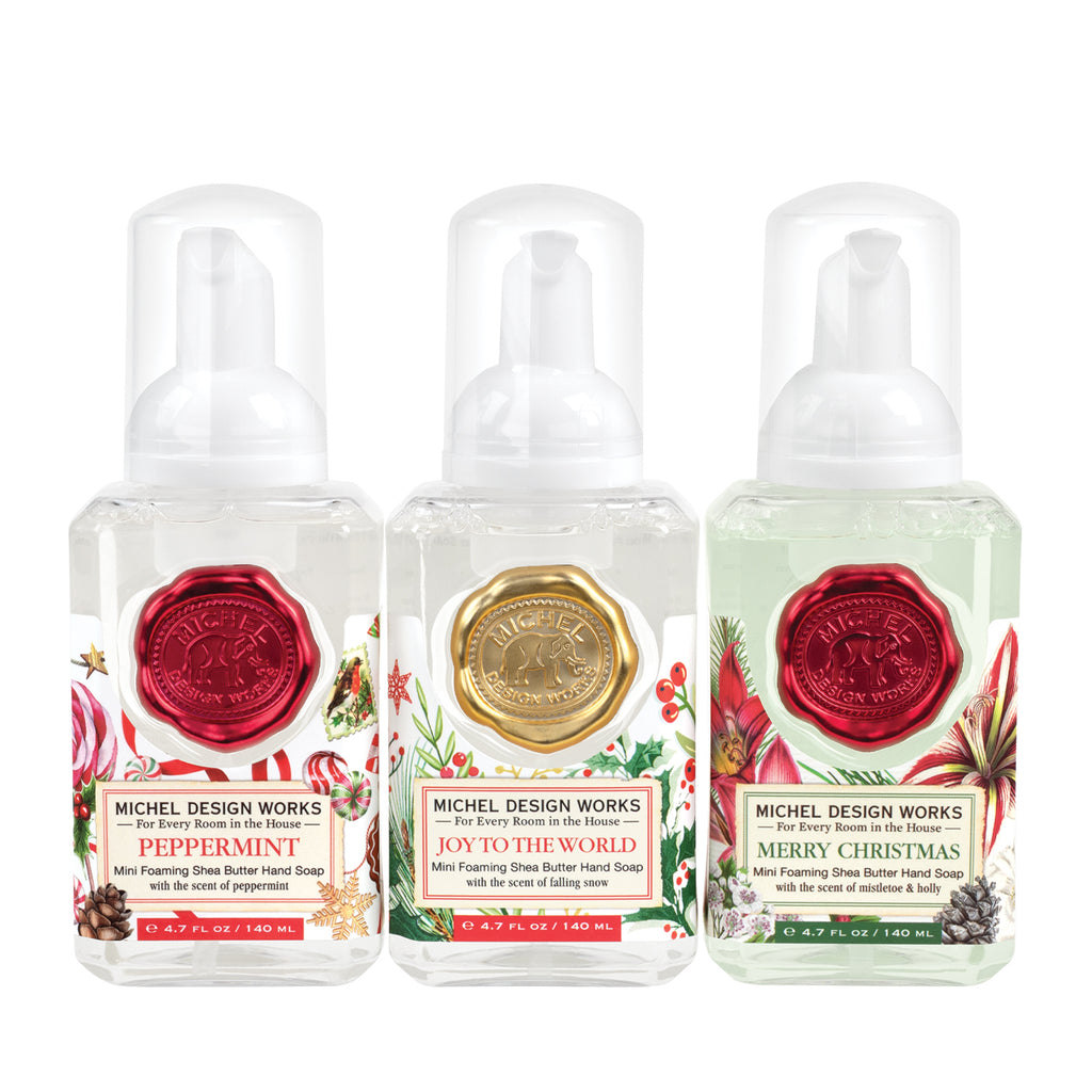 Michel Design Works <br> Mini Foaming Hand Soaps <br> Peppermint, Joy to the World & Merry Christmas <br> Set of 3