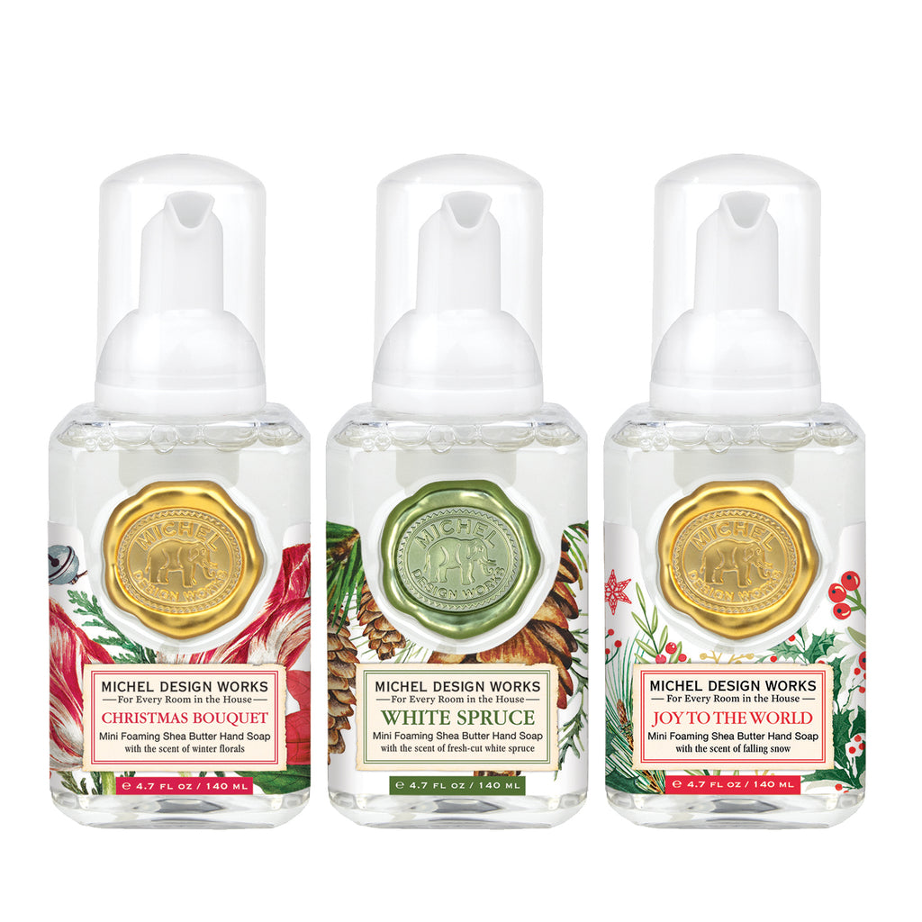 Michel Design Works <br> Mini Foaming Hand Soaps <br> White Spruce, Christmas Bouquet & Joy to the World <br> Set of 3