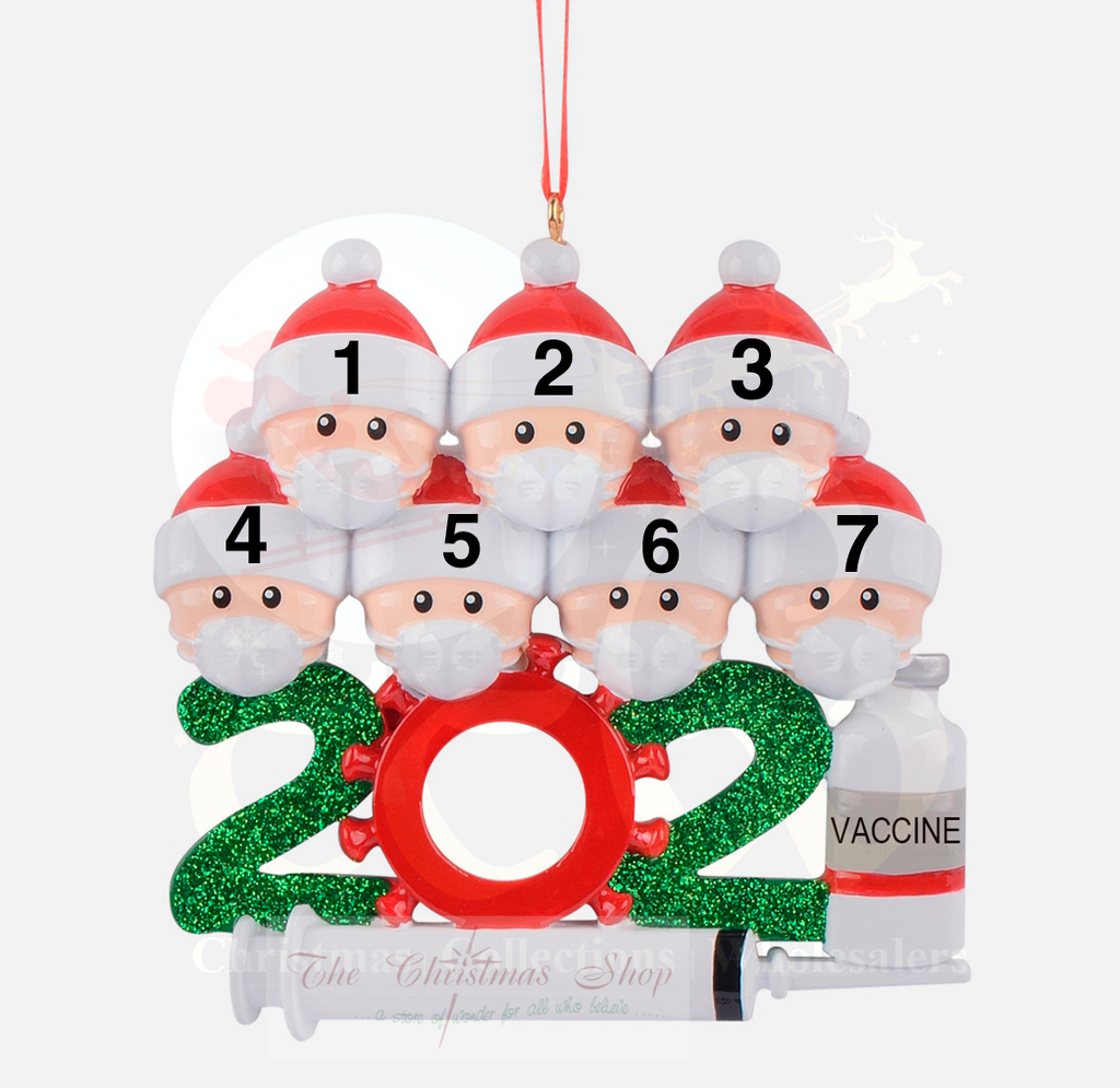 SALE - 50% OFF <br> Personalised Hanging Ornament <br> 2021 Covid Family with Mask & Vaccine Keepsake Ornament<br> Family of 7