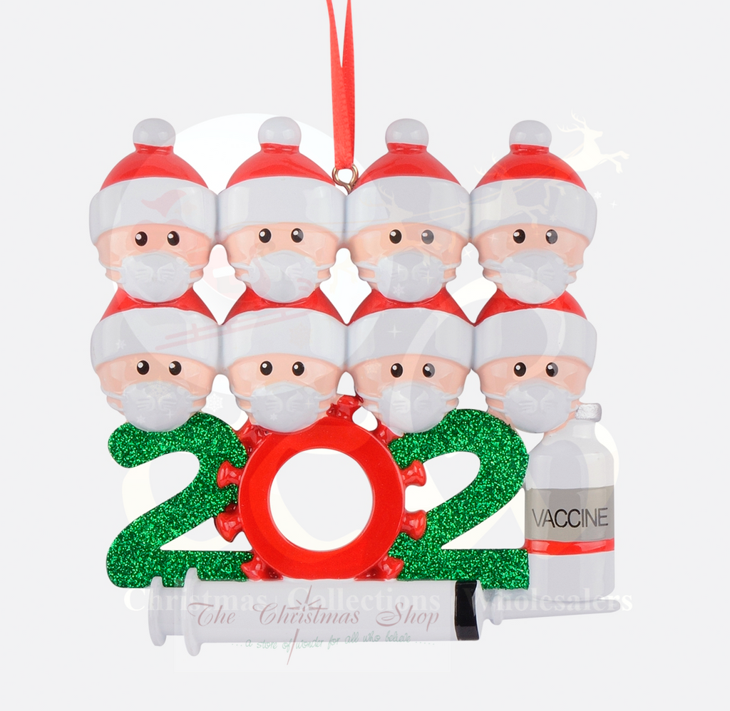 SALE - 50% OFF <br> Personalised Hanging Ornament <br> 2021 Covid Family with Mask & Vaccine Keepsake Ornament<br> Family of 8