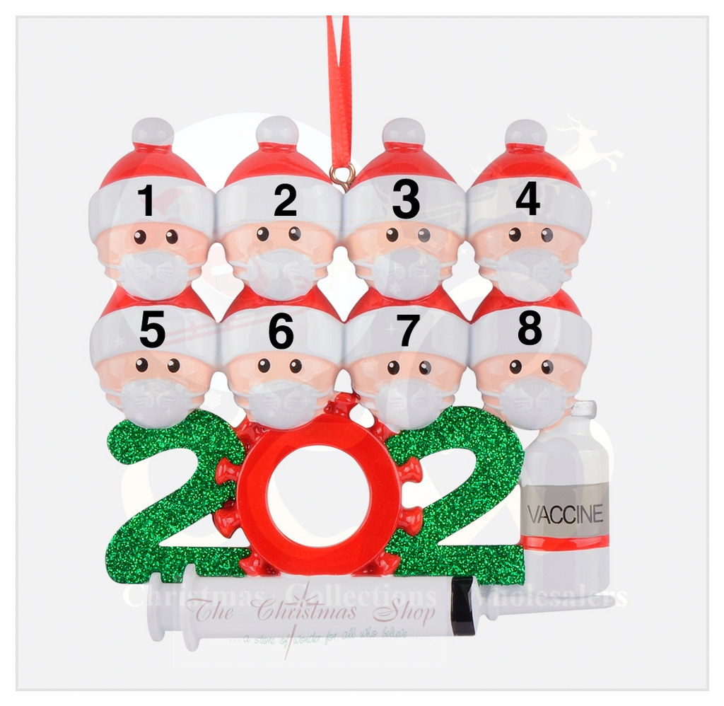 SALE - 50% OFF <br> Personalised Hanging Ornament <br> 2021 Covid Family with Mask & Vaccine Keepsake Ornament<br> Family of 8