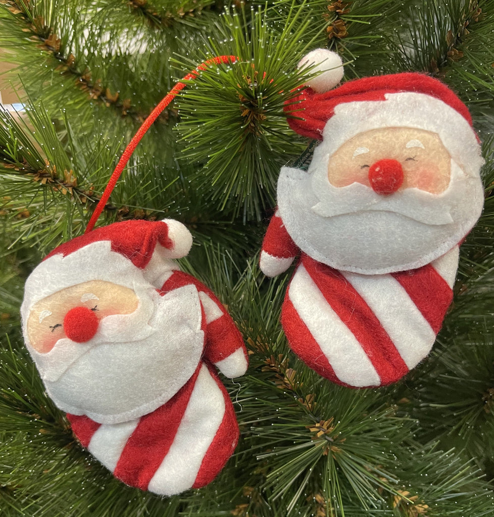 SALE <br> Hanging Ornament <BR> Candycane Stripe Santa Mittens