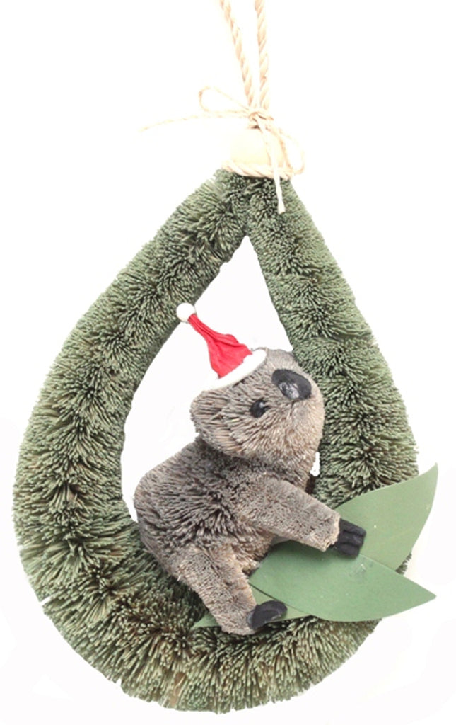 Bristlebrush Designs <br> Christmas Decoration <br> Koala with Gum Leaves Door Loop Hanger