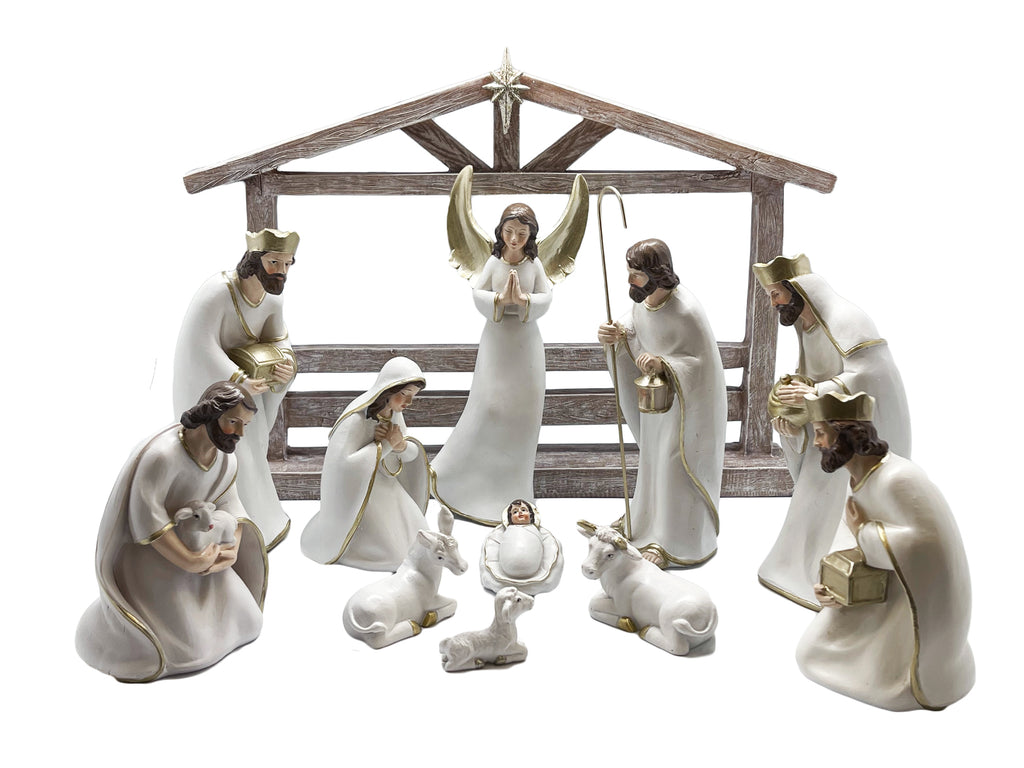Nativity Set and Stable White - 11 PCS 100mm