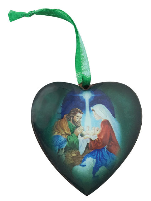 Christmas Heart Ornament <br> Nativity Green